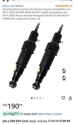 Rear Shock Absorbers Compatible with 2011-2023 INFINITI QX56 INFINITI QX80, Compatible with 2017-2023 Nissan Armada Replacement E6210-1LA8A E6210-5ZW0