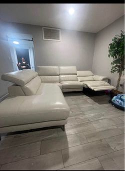 White Leather Sectional Sofa with Recliner