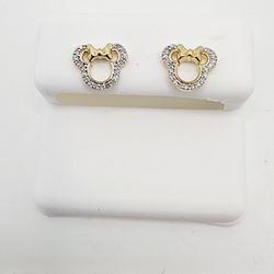 14k Gold Minie Mouse Diamond Screwback Earrings