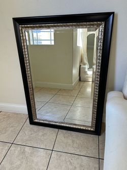 Large Modern Framed Wall Mirror – Black & Silver Accent – 42” x 31”