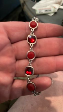 Red Stone Silver-Tone Link Bracelet