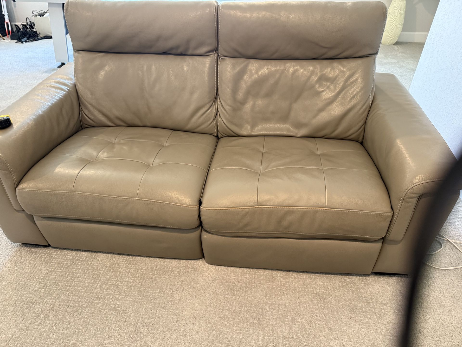 Grey Leather Loveseat