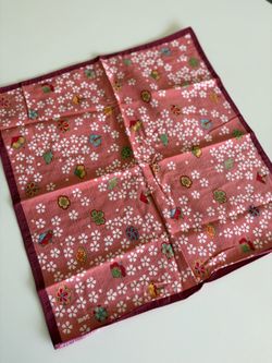 Vintage Japanese Furoshiki Wrapping Cloth / Hanky – Pink Cherry Blossom (18"x18")