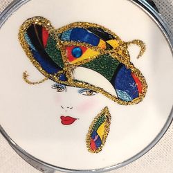 Flapper Girl Glitter Rhinestone Compact Mirror Push Button Flip Magnified Mirror

