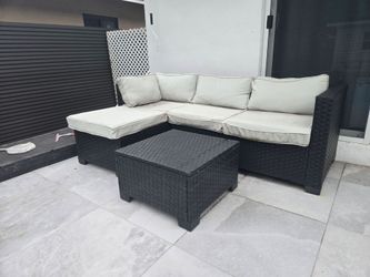 Rattaner Outdoor Furniture Set 3 Pieces Wicker Patio Furniture Outdoor Sectional Patio Couch Outdoor Coffee Table All-Weather Non-Slip Cushions Waterp