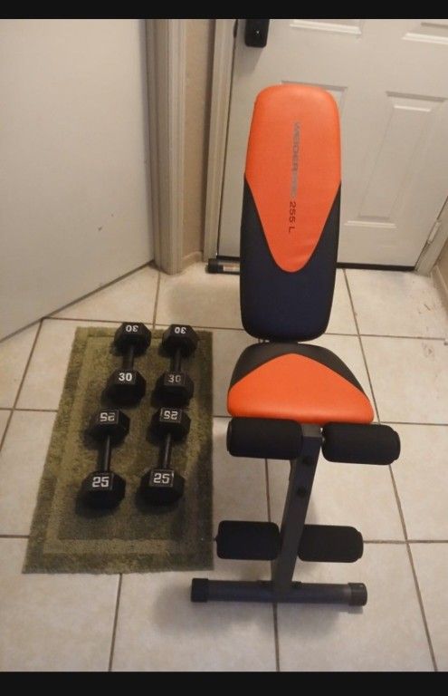Bench Plus 25lb And 30lb Sets Of Dumbells