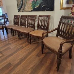 Bernhardt Furniture Solid Wood Genuine Leather Dining Chairs-6 Piece 