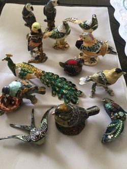Jeweled Enamel Bird Figurine Collection – 13 Pieces
