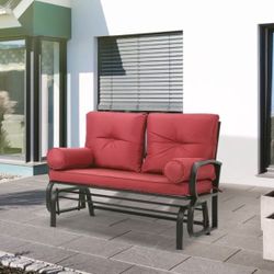 2-Person Outdoor Glider Chair, Patio Double Rocking Loveseat w/ Cushions, Red