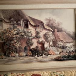Limited Edition 20/50 Earlene Moses Cottage Landscape – Large Framed Art