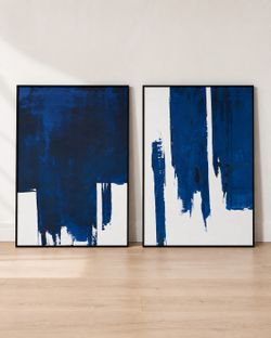 Large RH Abstract Blue Framed Art - Koen Lybaert Almost Blue