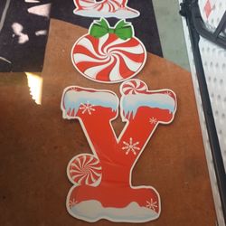 9Pcs Christmas Yard Signs with Stakes, Christmas Joy Letters Lawn Sign with Santa Claus, Round Candy