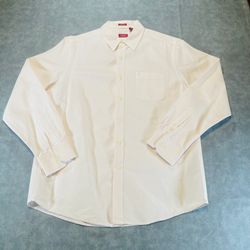IZOD Luxury Sport Dress Shirt Large Pink White Stripe Slim Fit Cotton Oxford