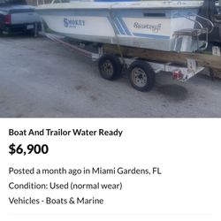 Boat Ready For Water With Trailer 