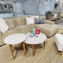 Tan Color Designer 119” Sectional Sofa Couch