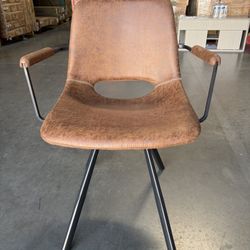 Modern Upholstered Dining Chair With Arms, Performance Fabric Seat, Wood Frame  Beige/Brown/Green  