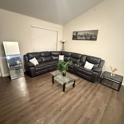 Theater Couch Sectional , Black Leather 