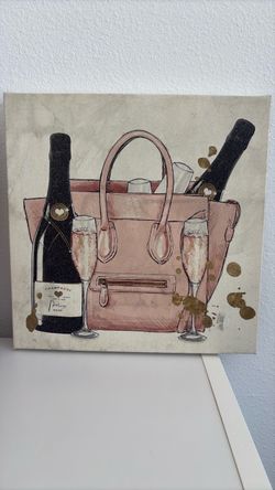 Pink purse and champagne canvas wall art