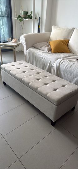 Grey Tufted Storage Bench Ottoman