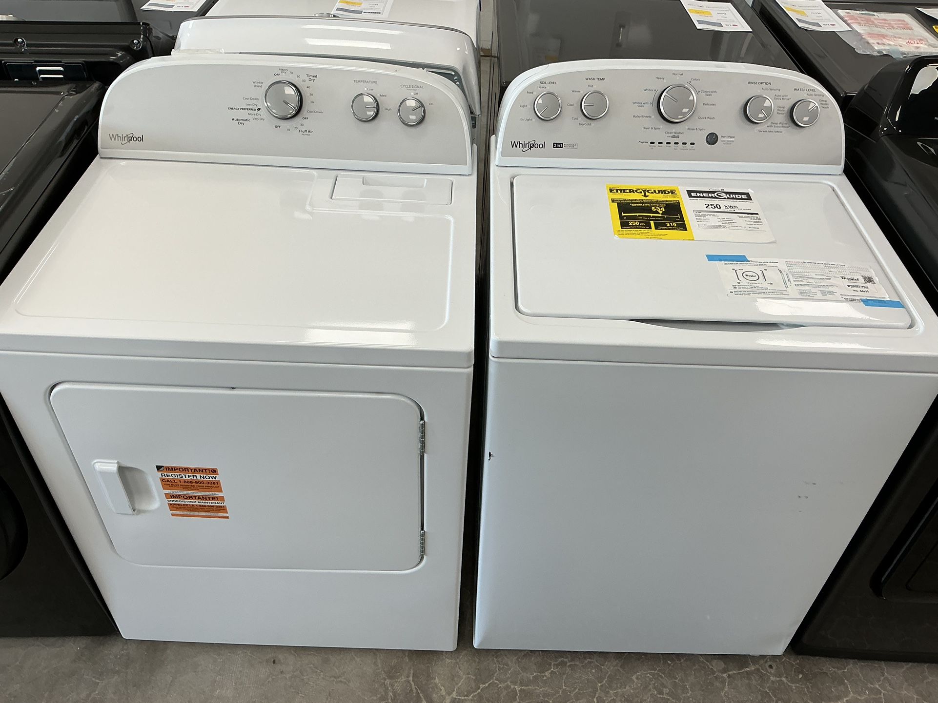 Whirlpool 3.8 cu.ft. Top Load Washer Removable Agitator + Extra Large Vented Electric Dryer - Free One Year Warranty