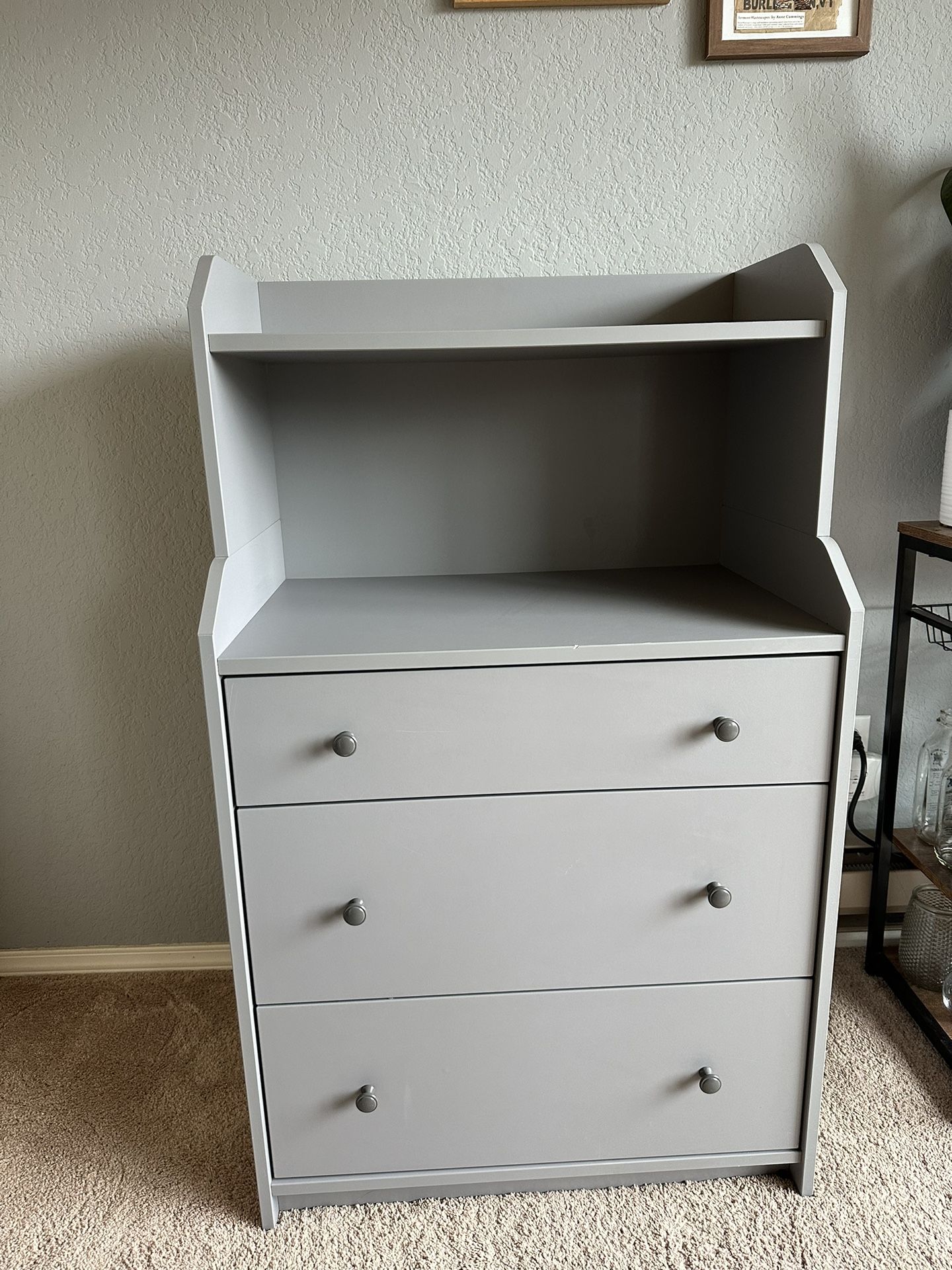 Gray 3-Drawer Dresser with Shelf