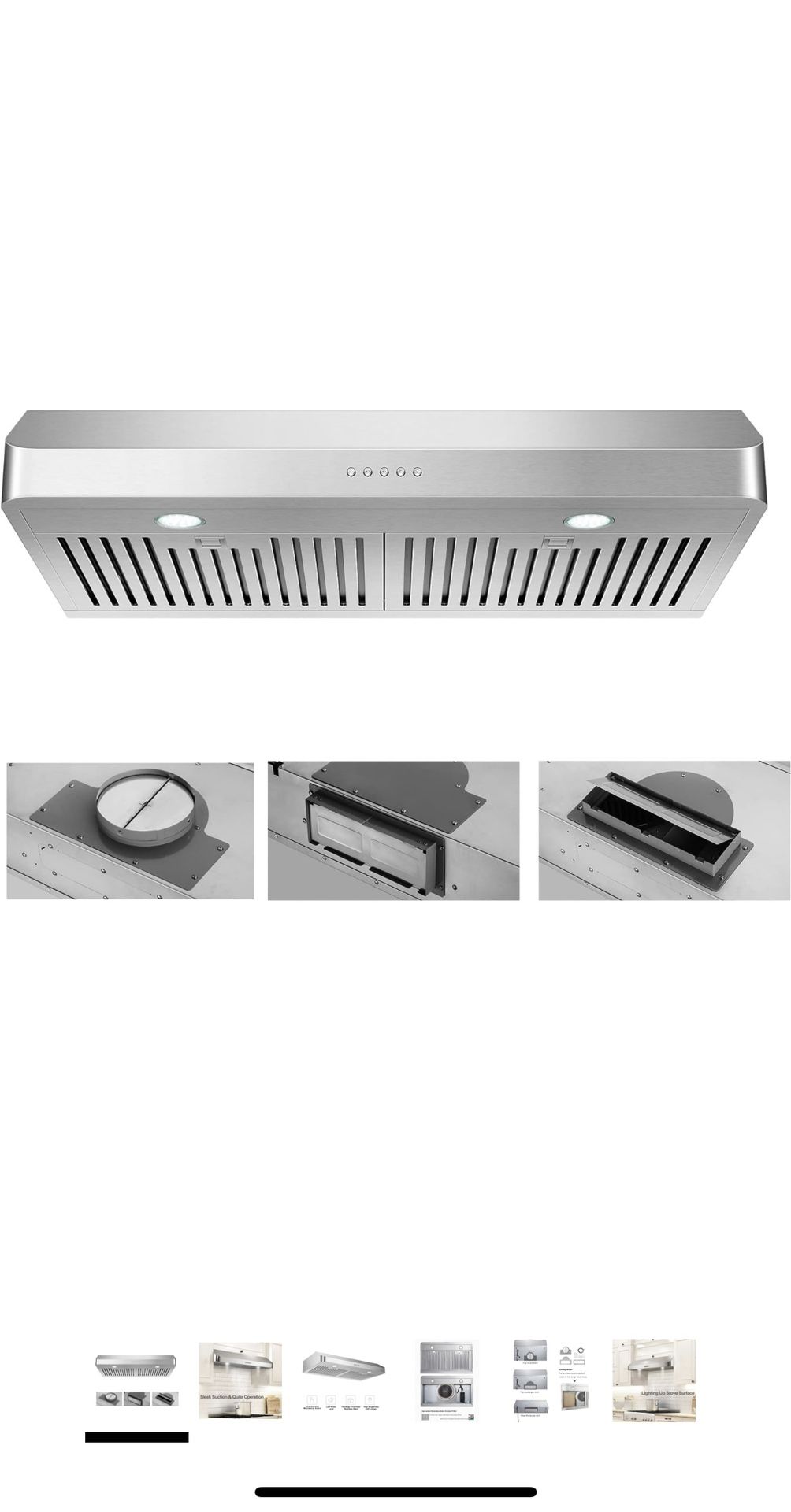 Campana extractora de cocina de 30 pulgadas, campana extractora integrada para conductos de acero inoxidable, con filtros permanentes de acero inoxida