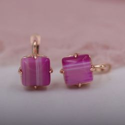 585 Rose Gold Square Stripe Earrings