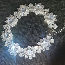 WOMEN'S SUNFLOWER CZ  BRACELET 8" WITH EXTENDER  PT950 SUPER SPARKLE AND SHINE!