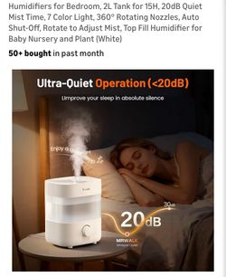 Humidifier for Bedroom - 2L Tank, 7 Color Light, Quiet Operation