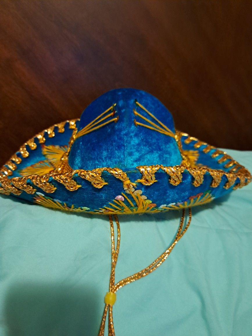 Salazar yepez youth kids mariachi Mexican Sombrero hat light blue and gold 