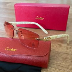 C Red Lens White Buff Sunglasses 