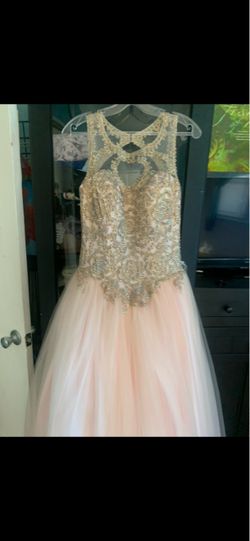Blush Pink Beaded Ball Gown Formal Dress