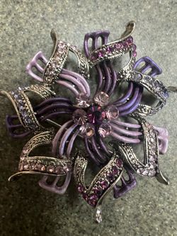 Vintage Purple Rhinestone Flower Brooch