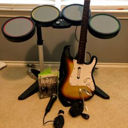 Xbox 360 Rockband Drums Guitar Microphone Beatles 