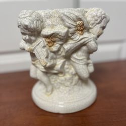 Vintage Ceramic/Porcelain Candle Stand Or Planter Stand  Featuring Angels On A Crackle glaze finish