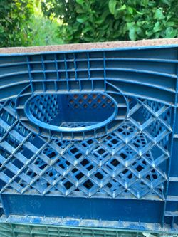 Blue Plastic Milk Crate storage containers plenty of green ones too