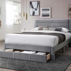 Full Grey Platform Bed With Ortho Mattress Included 