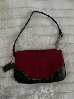 coach nolita soho red and black wristlet with chain strap