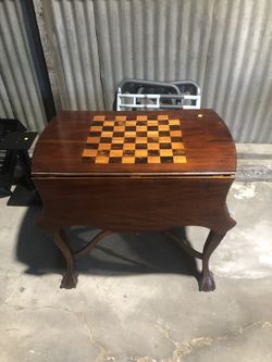 Vintage Wooden Drop-Leaf Chess and Checkers Game Table