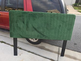 Green Velvet Channel-Tufted Headboard