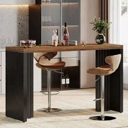 Bar Unit, 55.12-Inch Bar Table with Large Tabletop - 55.12" L x 19.69" W x 35.83" H - Black+Brown