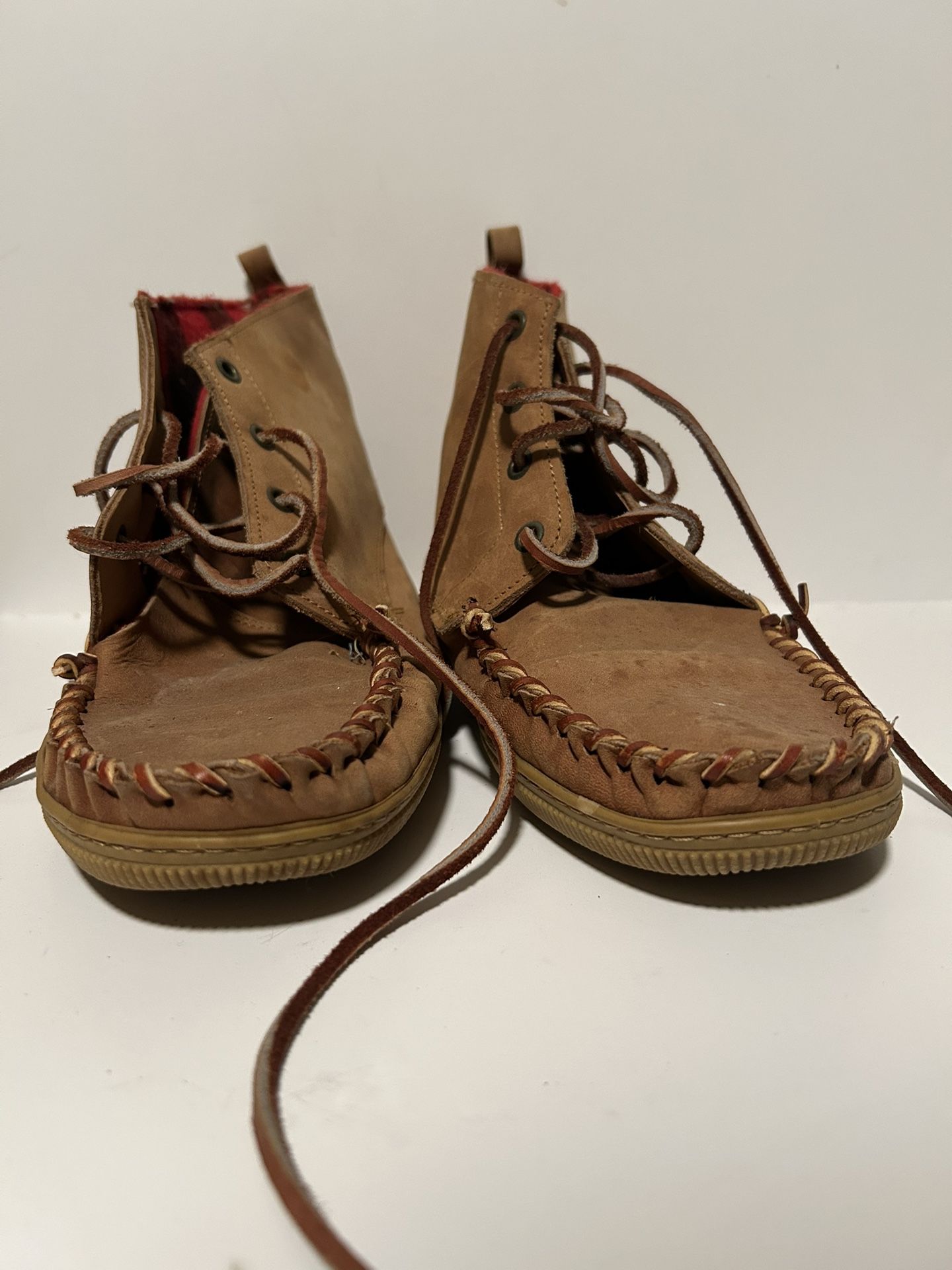 Leather Moccasin With Red Flannel Lining