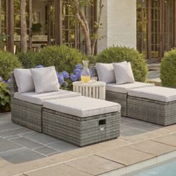 Jannik Wicker Outdoor Armless Lounge Chair with Ottoman & Storage Grey (Set of 2)