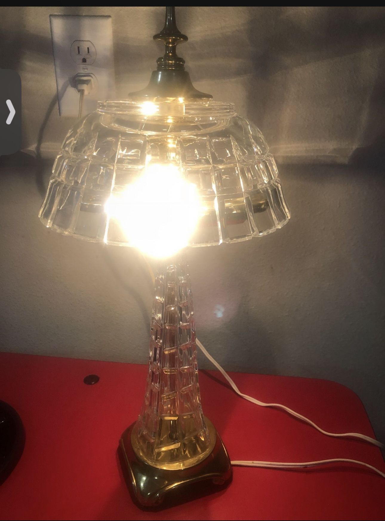 Vintage Waffle Glass Lamp Please view all pictures Heavy Brass