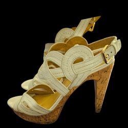 Nine West White Open Toe Sandal Heels 