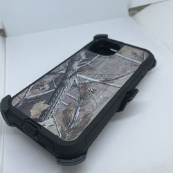 For iPhone 13 Black Tree Camouflage Belt Clíp Case Holster 