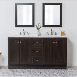 Bannister 61 in. Double Sink Dusk Bath Vanity with White Cultured Marble Top (Assembled)