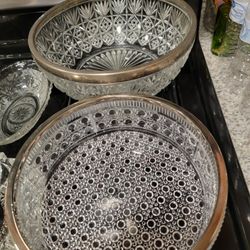 Vintage Heavy Large Crystal Serving Bowls Dish