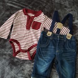 Newborn Onesie Shirt/Suspender Jean's Outfit