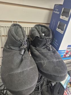 pair of black insulated slipper booties. 